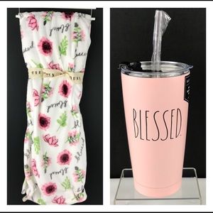 COPY - Rae Dunn, ‘Blessed’ Throw/Tumbler bundle. Pink. NWT
